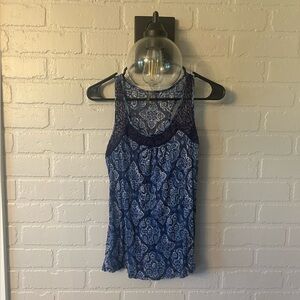 Van Heusen Navy and White Patterned Tank Top